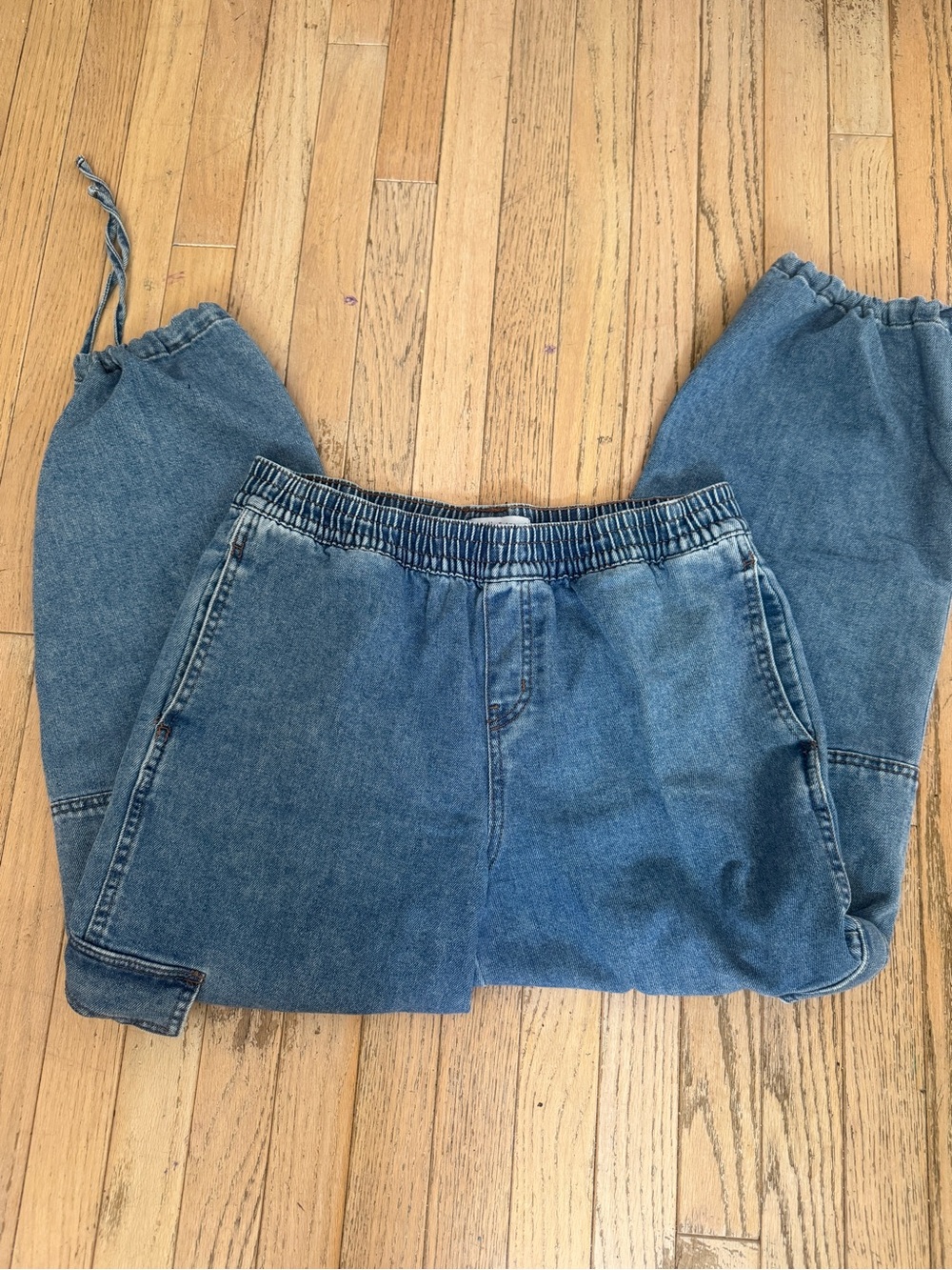 Vanilla Star Denim Cargo Drawstring Ankle Tie Light Wash Utility Jeans Size L - Picture 7 of 8